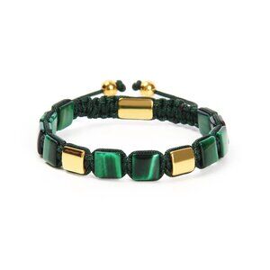 Green Tiger Eye Bracelet, Gold Square Bead & Green Tiger Eye, Macrame Bracelet